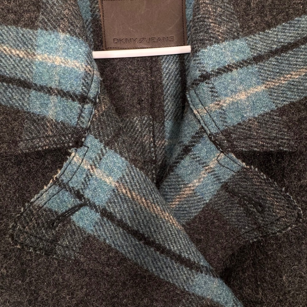 VTG DKNY Wool Blend Plaid Peacoat Women M Double Breasted Jacket Italian Y2K 90s - Picture 4 of 12